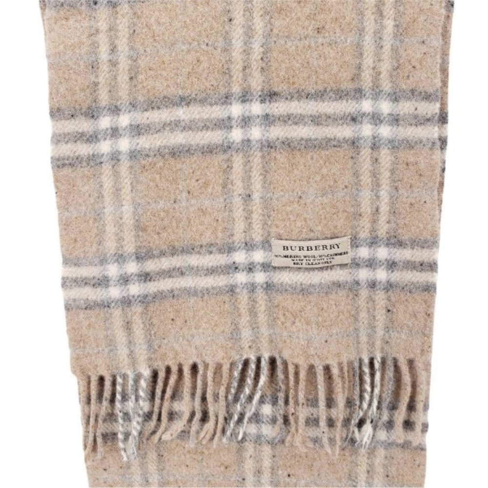 BURBERRY Vintage Merino Wool Cashmere Blend Beige Plaid Check Scarf - Picture 4 of 5